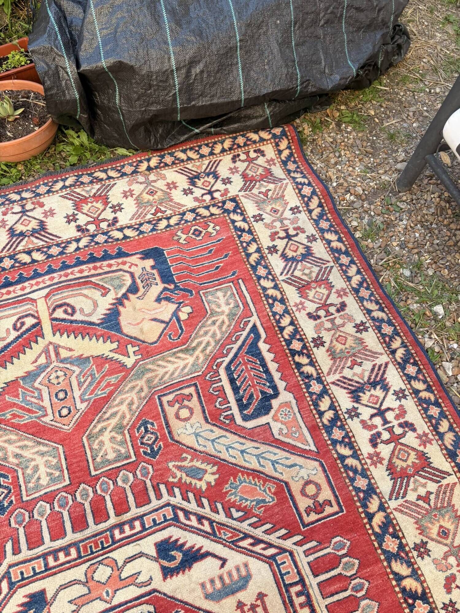 Antique Caucasian Shirvan carpet from the late 19th century, handmade wool, 183x275cm.