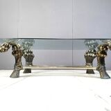 Table basse en laiton avec fleurs, années 1970