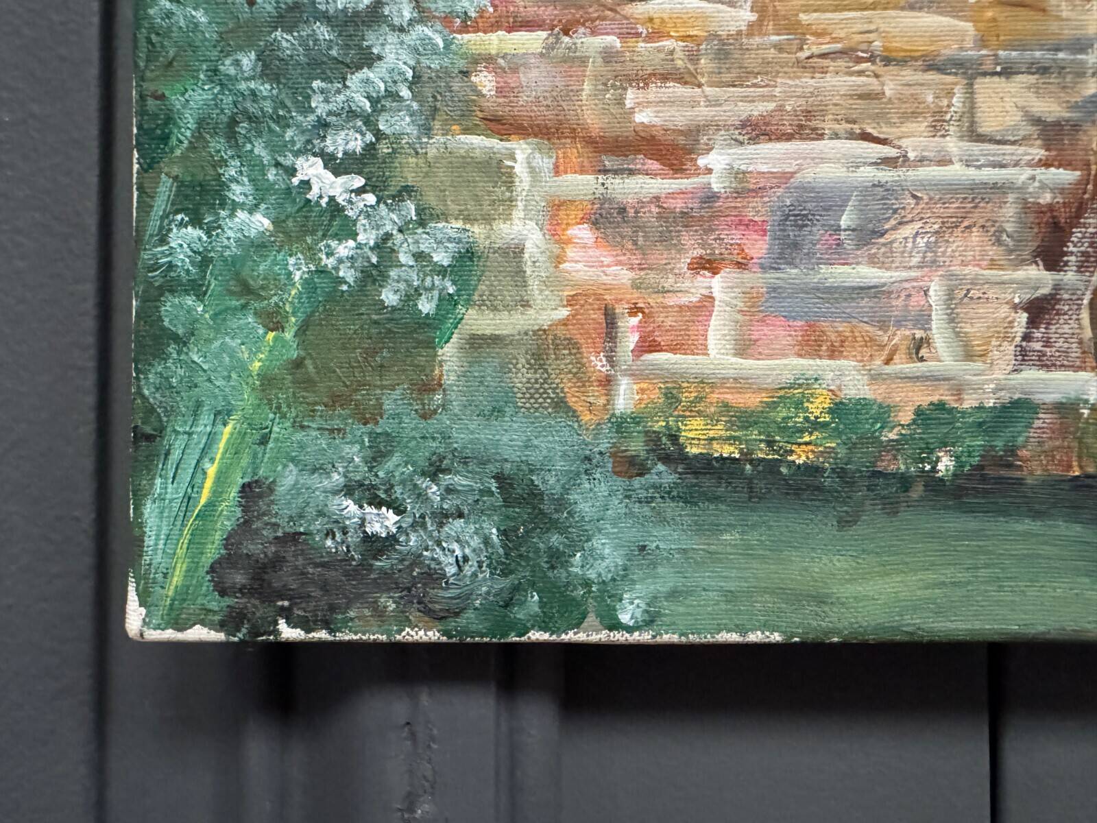 Oil on canvas by Claude Claveau wall with red door 20th century