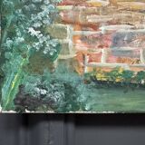 Oil on canvas by Claude Claveau wall with red door 20th century