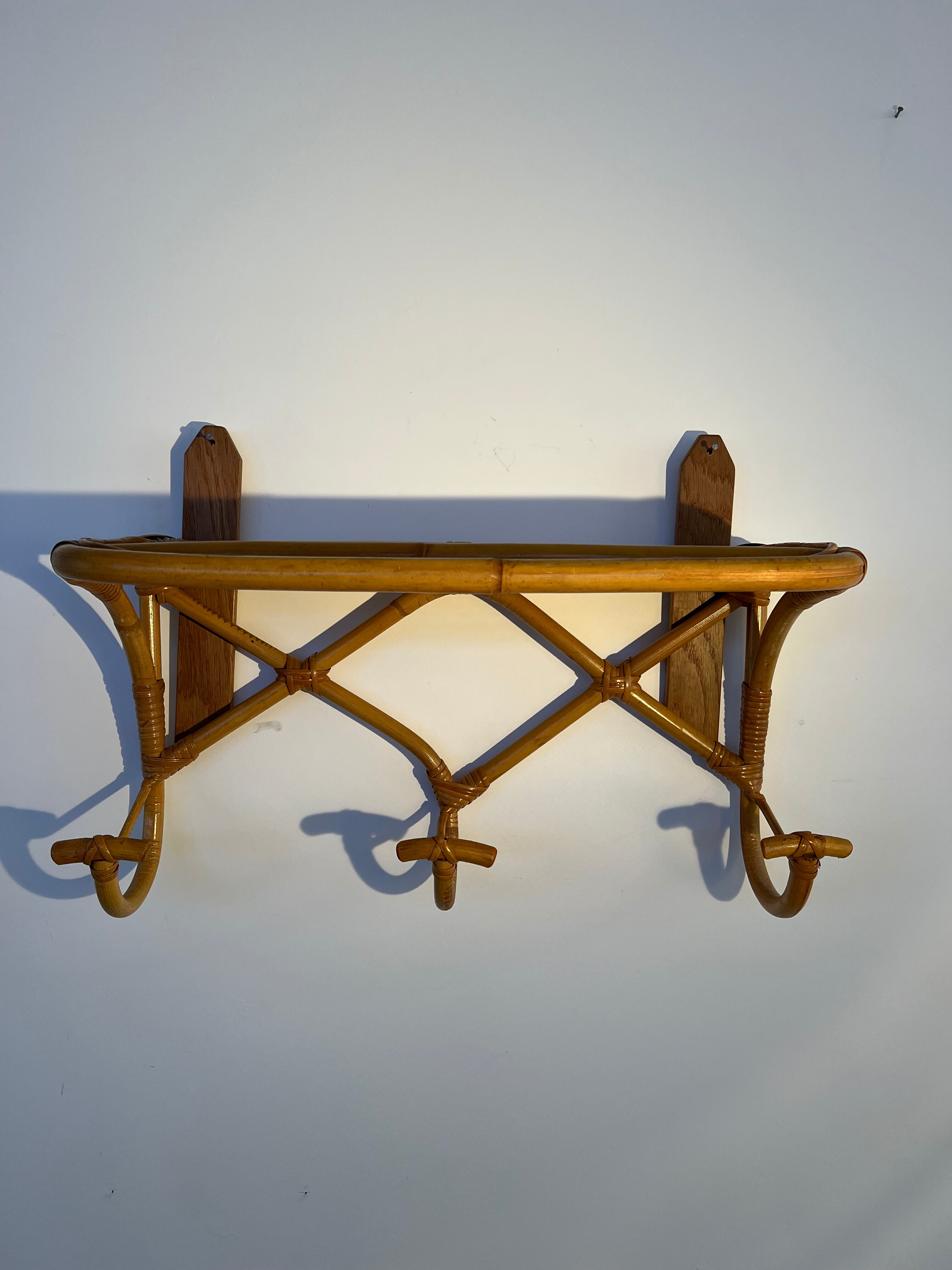 Vintage rattan wall coat rack