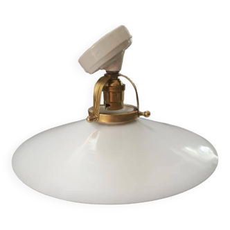 Old white opaline wall lamp with art deco porcelain foot 1930