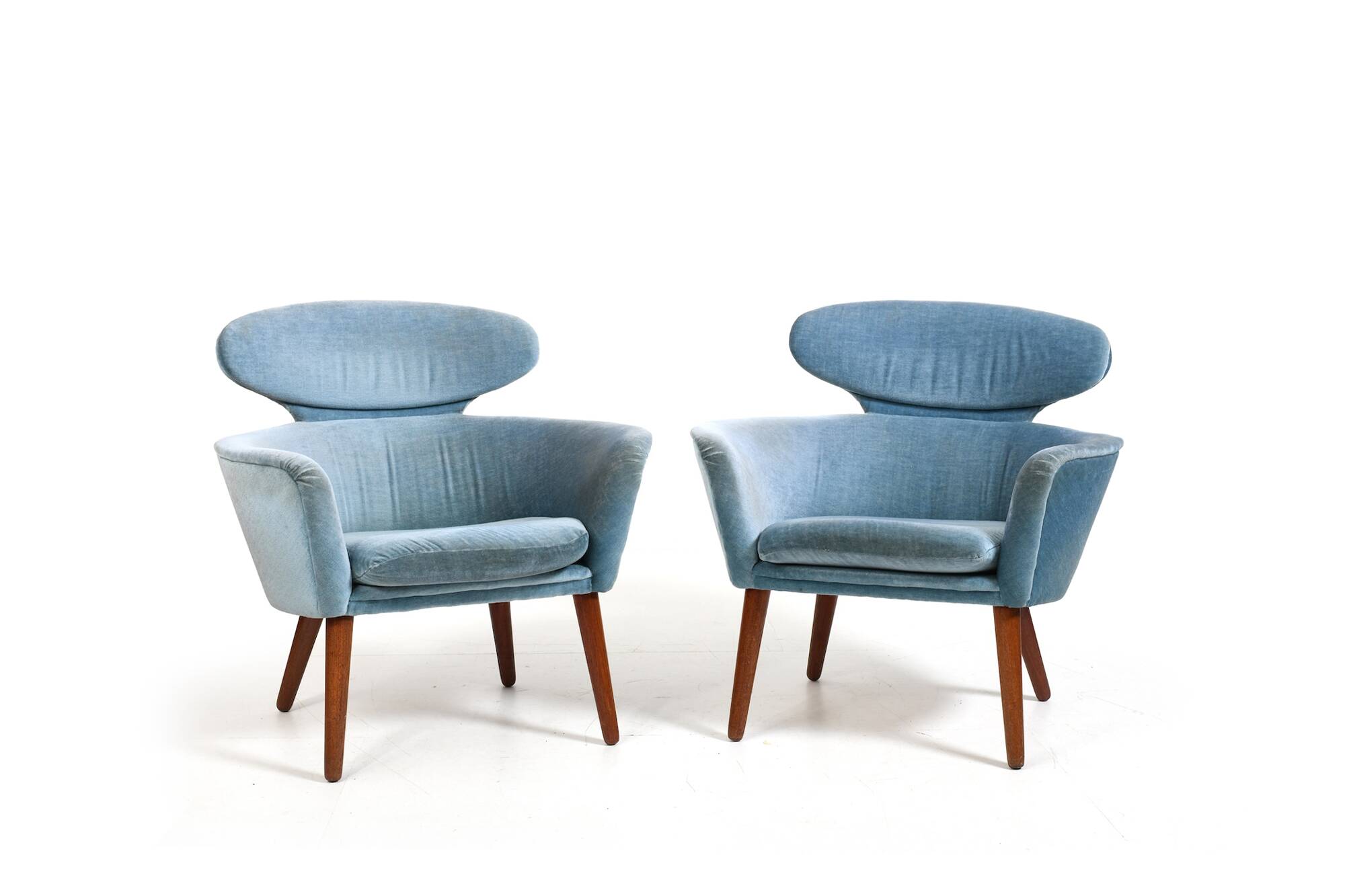 Rare Pair of Danish Easychairs in Teak & Mohair 1950s