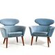 Rare Pair of Danish Easychairs in Teak & Mohair 1950s