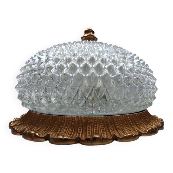 Plafonnier vintage en verre pointe diamant Limburg a610 doré texturé