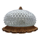 Plafonnier vintage en verre pointe diamant Limburg a610 doré texturé