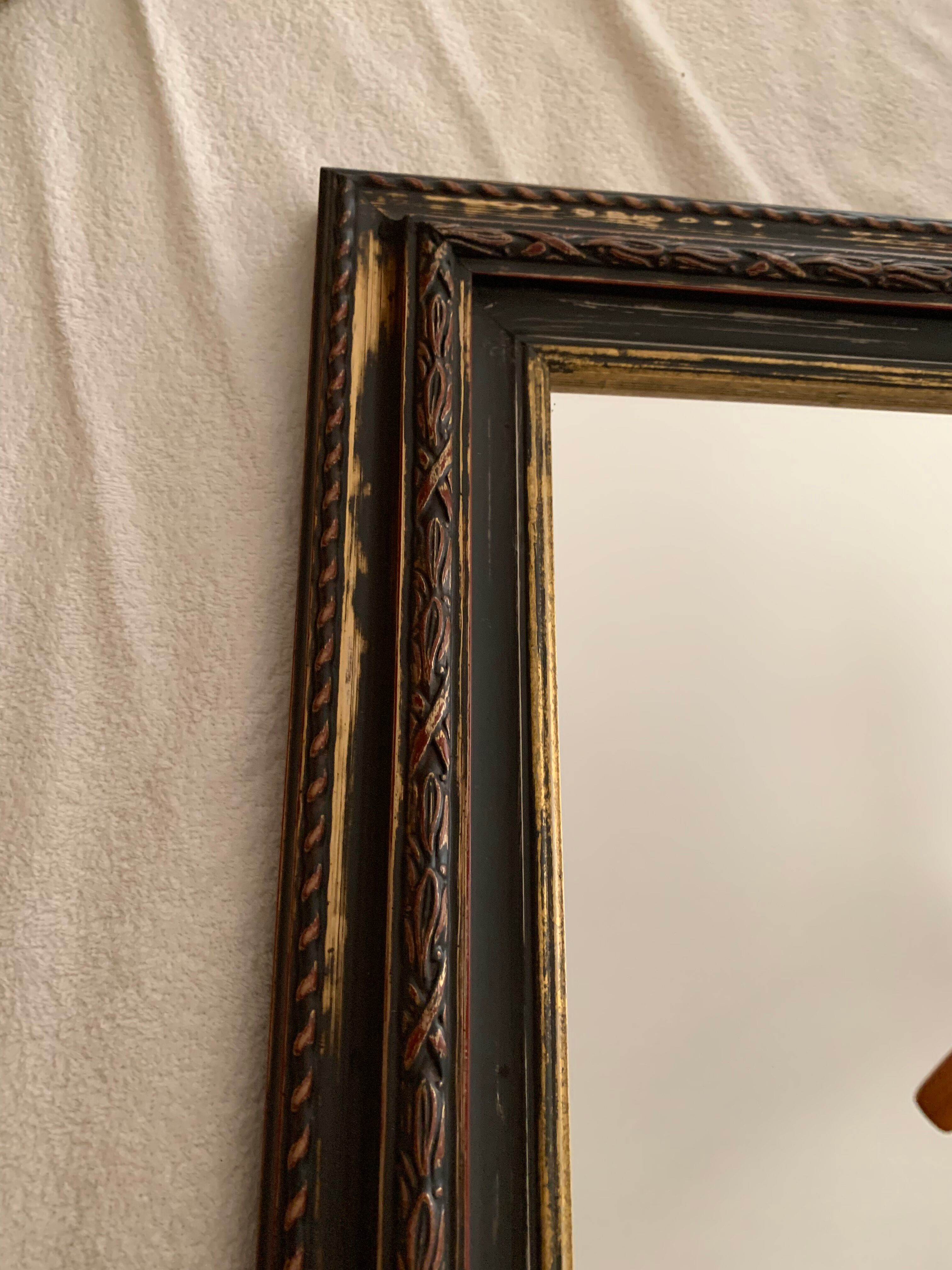 Miroir rectangle ancien lours bois sculpté peint patiné