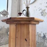 Hexagonal console table guéridon Regain pine 1970