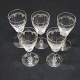 5 Old Port or Aperitif Glasses in Engraved Crystal with St Louis Palm Tree Decor?
