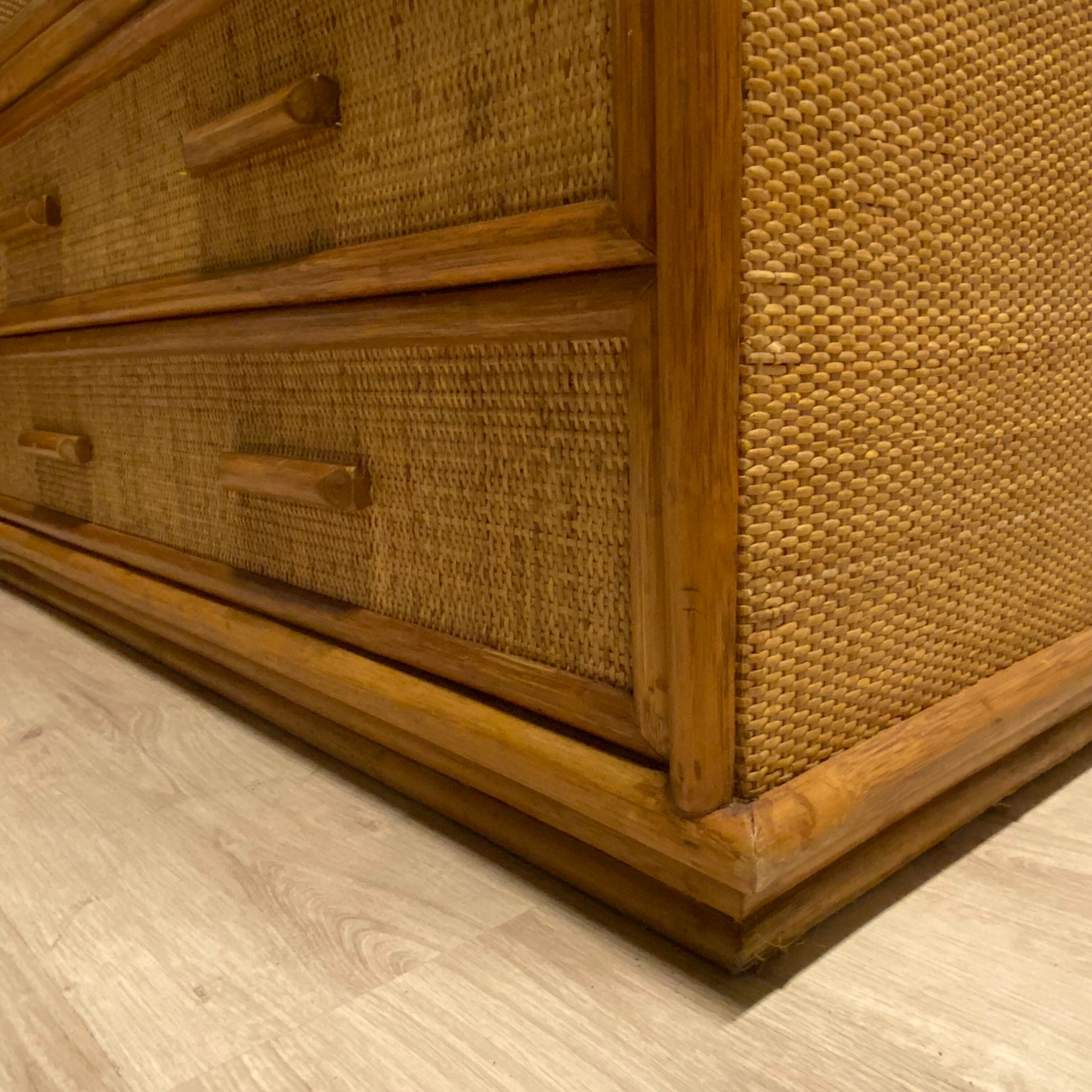 Vintage bamboo and rattan wardrobe, 1970s