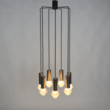 Lampe à suspension vintage en métal chromé et verre 1970