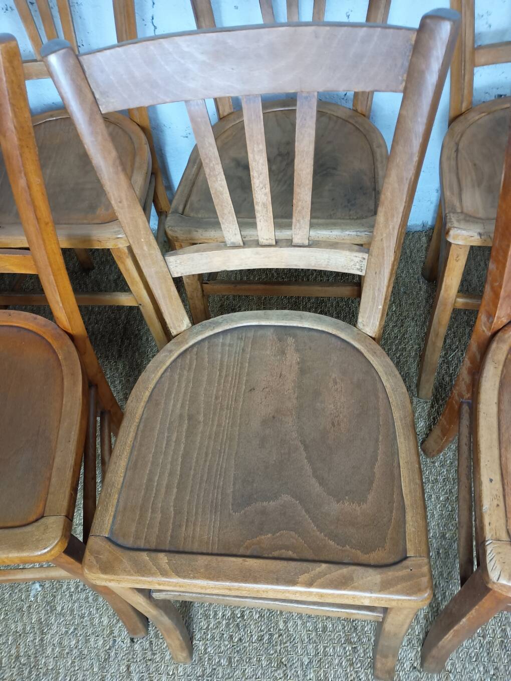 Ensemble de 10 chaises bistrot années 1950-60 vintage Luterma