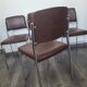 Lot de 4 chaises fauteuil en skaï marron année 1970
