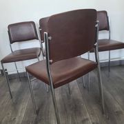 Set of 4 brown leatherette armchair chairs from the 1970s