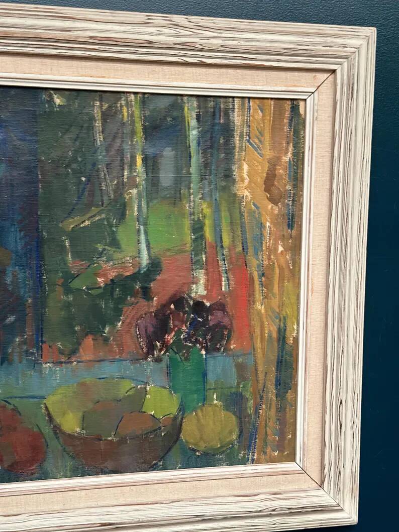 Original Swedish Oil on Canvas – "Still Life with Bowl of Fruit" by Svan Grandin – Signed – Vintage & Framed – 91 × 83 cm (35.8" × 32.7")