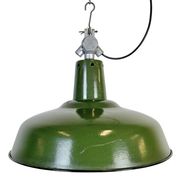 Industrial French Green Enamel Factory Pendant Lamp, 1960s