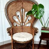 Peacock rattan armchair, circa 1960