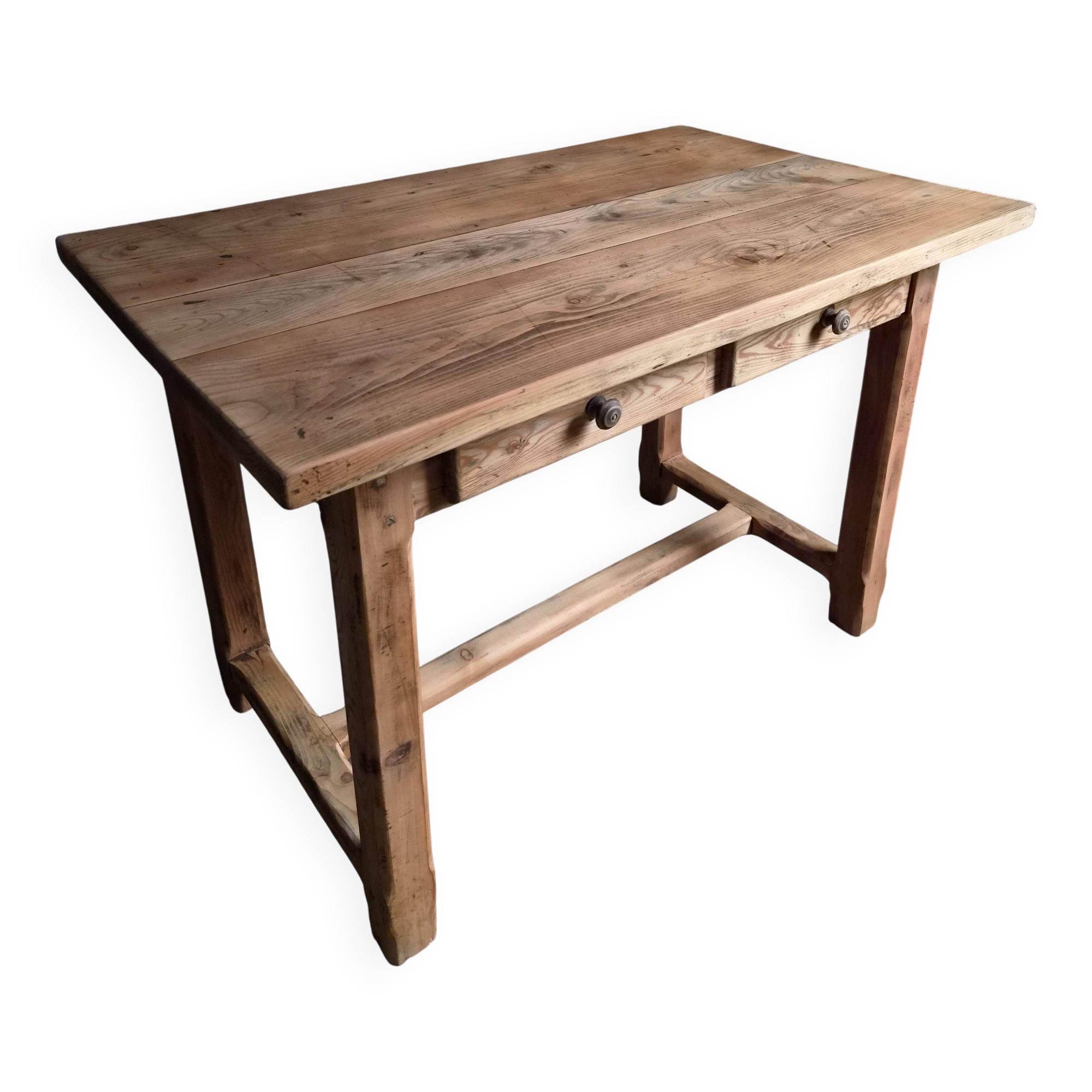 Vintage pine kitchen table or desk with two drawers – 1950s