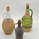 Trio bottles / lady Jeanne, dressed in wicker, rattan, natural fibers