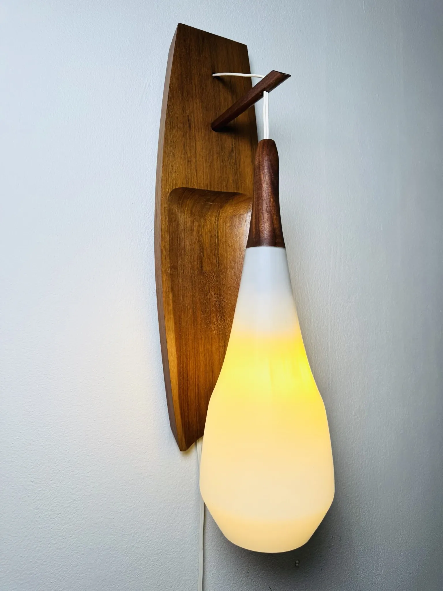 Floating Wall Lamp In Wood & Matt Opal Glass By Philips, The Netherlands, 1950S