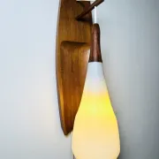 Floating Wall Lamp In Wood & Matt Opal Glass By Philips, The Netherlands, 1950S