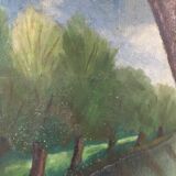 Old painting trees and the canal