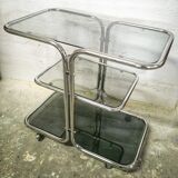 Chrome rolling table and smoked glass