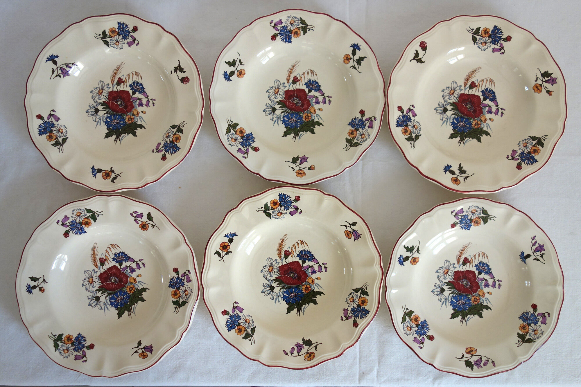 Set of 6 hollow plates in earthenware Sarreguemines Model "Agreste" vintage