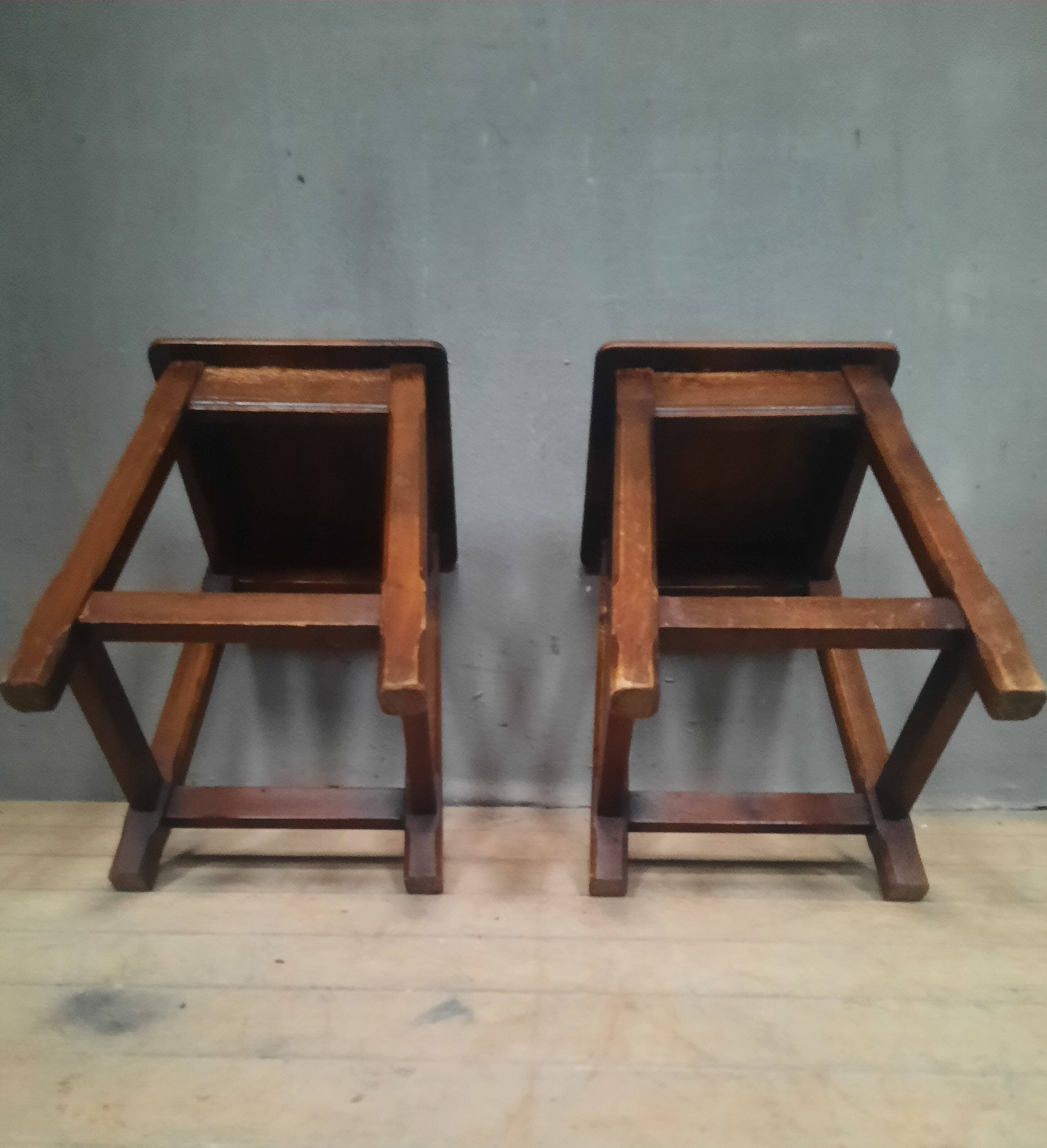 Pair of solid oak stools