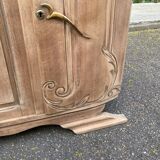 Buffet parisien art déco vintage rénové en bois massif et marbre gris 150cm