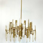 Sciolari, pair of Italian brass and glass chandeliers from 70s