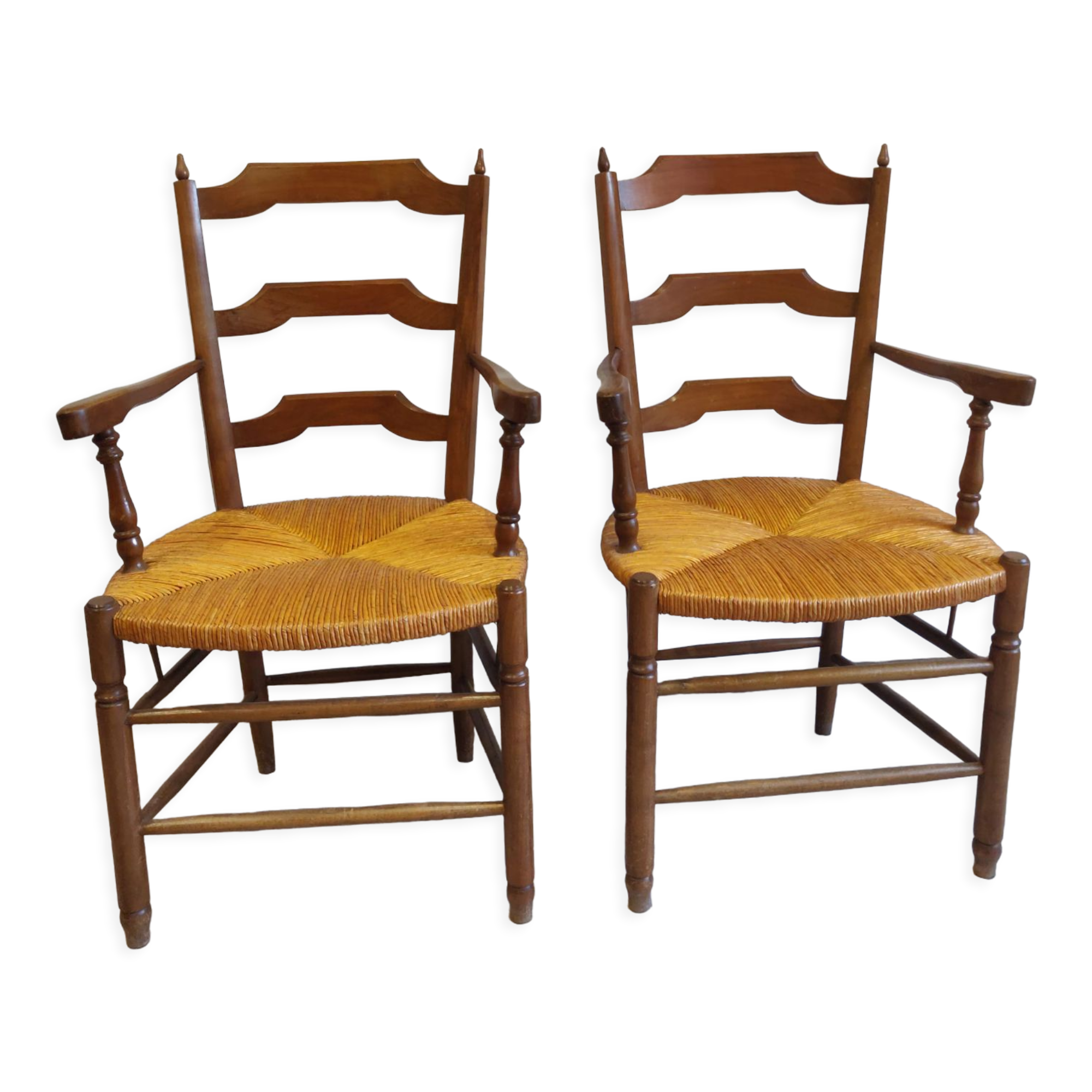 Paire de fauteuils bois paillé neo rustique circa 1950