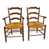 Pair of armchairs wood mulched neo rustic circa 1950