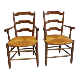 Pair of armchairs wood mulched neo rustic circa 1950