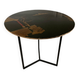 Side table, pedestal living room table, end table, round tray vintage Chinese decor