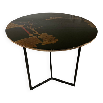 Side table, pedestal living room table, end table, round tray vintage Chinese decor