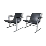 Pair of armchairs " oslo " by rudi verelst for novalux, belgian designer, chrome metal, ca 1970s