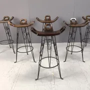 Vintage Spanish wrought iron bar stools, 1960s - set of 6
