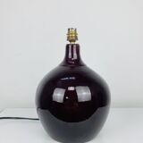 Purple ceramic ball lamp 55 cm from the 60s, silk lampshade