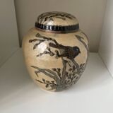 Enameled brass lidded pot