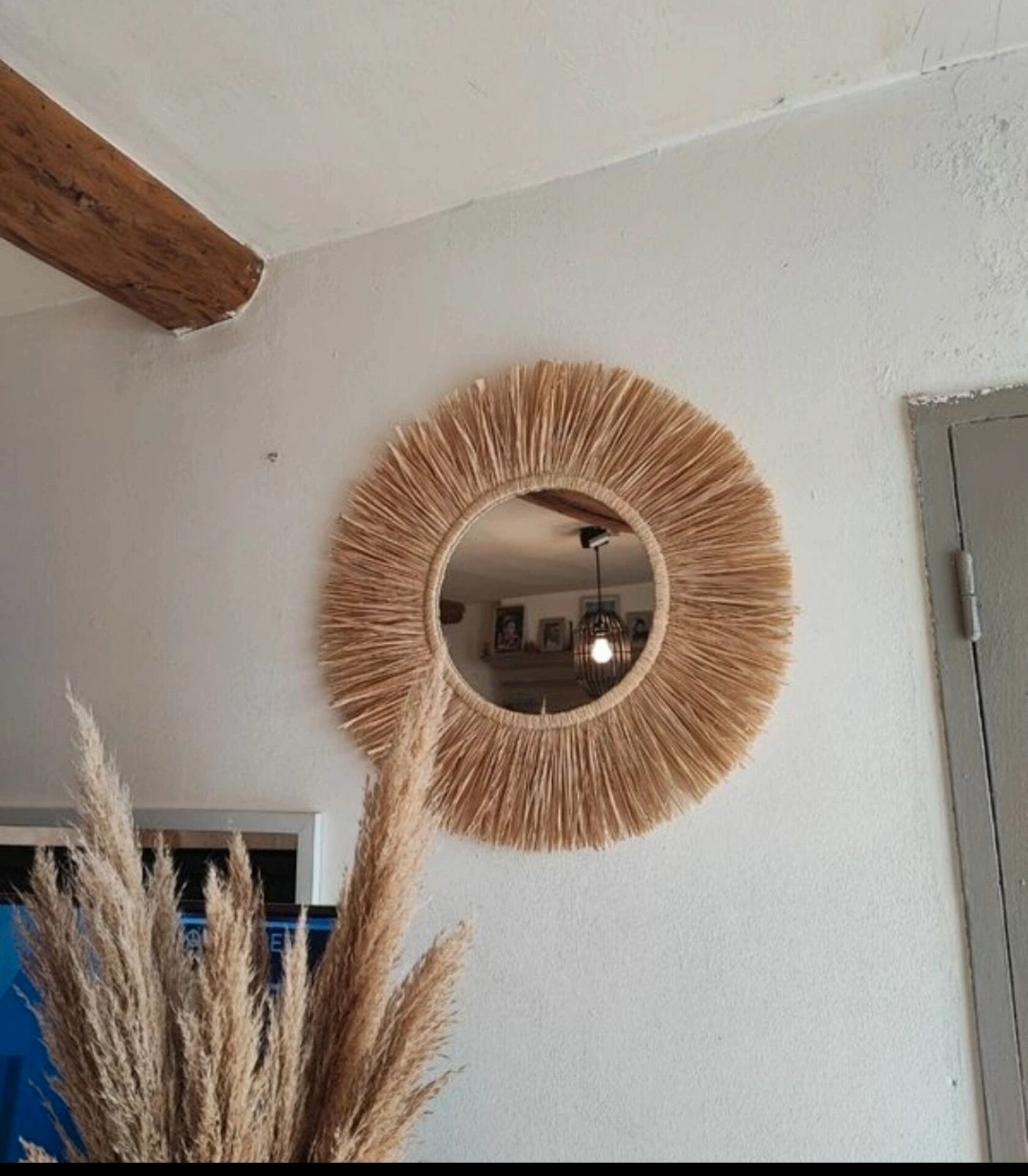 Miroir raphia fait main, création artisanale