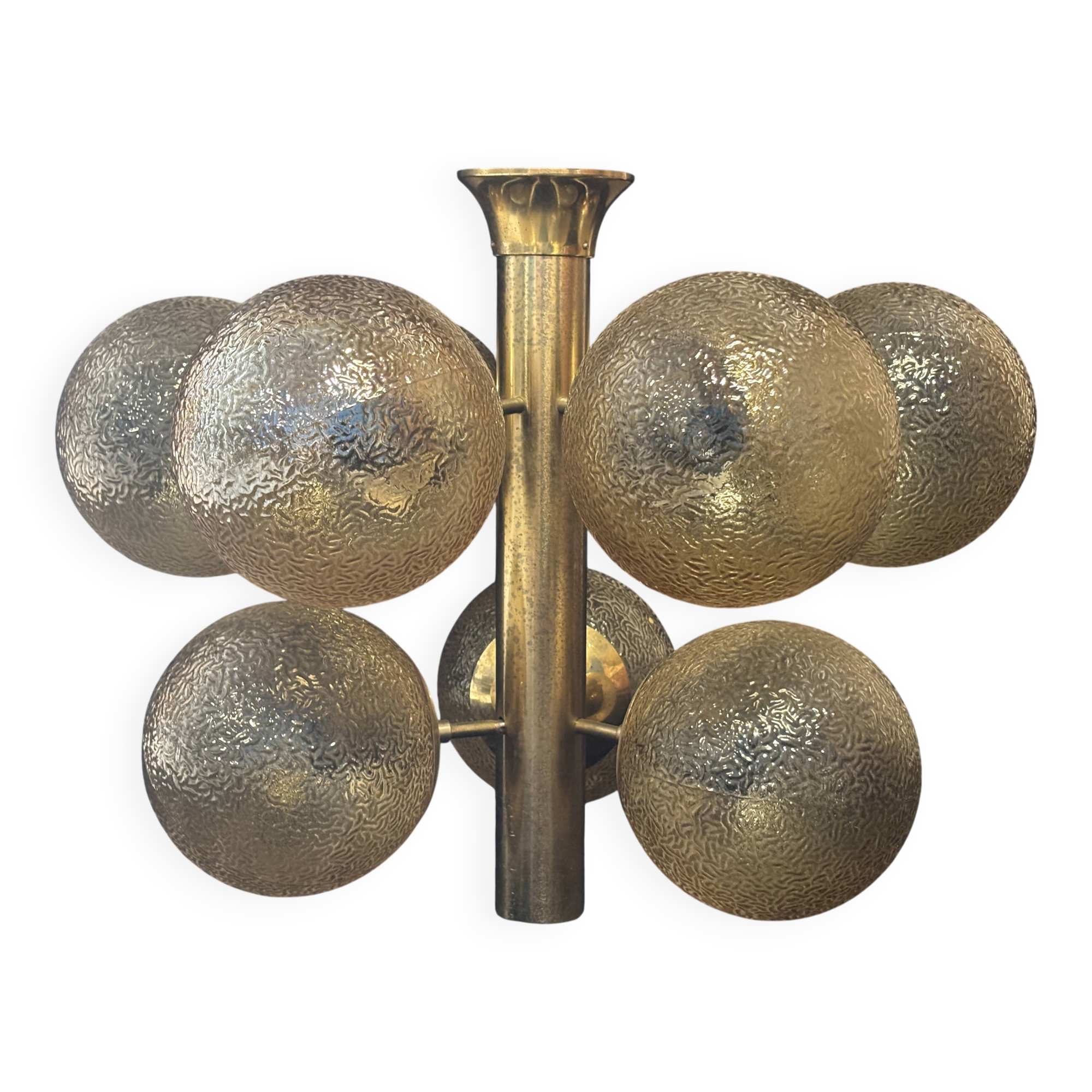 Lustre Space Age allemand 9 globes, attribué à Kaiser Leuchten, 1970