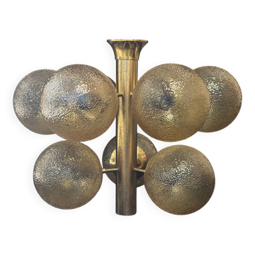 German Space Age lustre with 9 globes, attributed to Kaiser Leuchten, 70s.