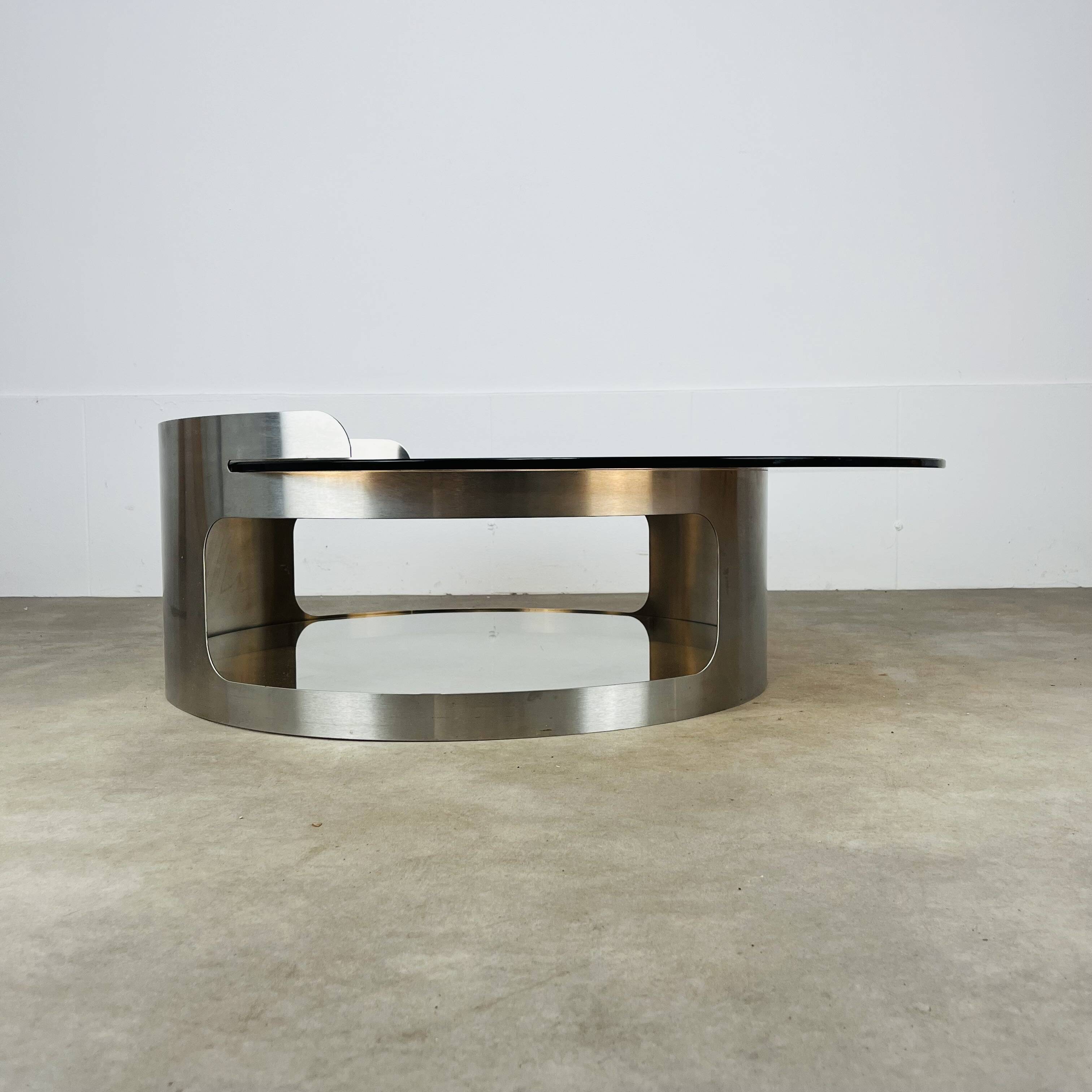 Kappa coffee table in steel and smoked glass, Maria Pergay style, 1970s.