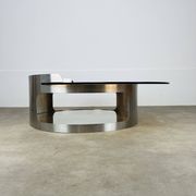 Kappa coffee table in steel and smoked glass, Maria Pergay style, 1970s.