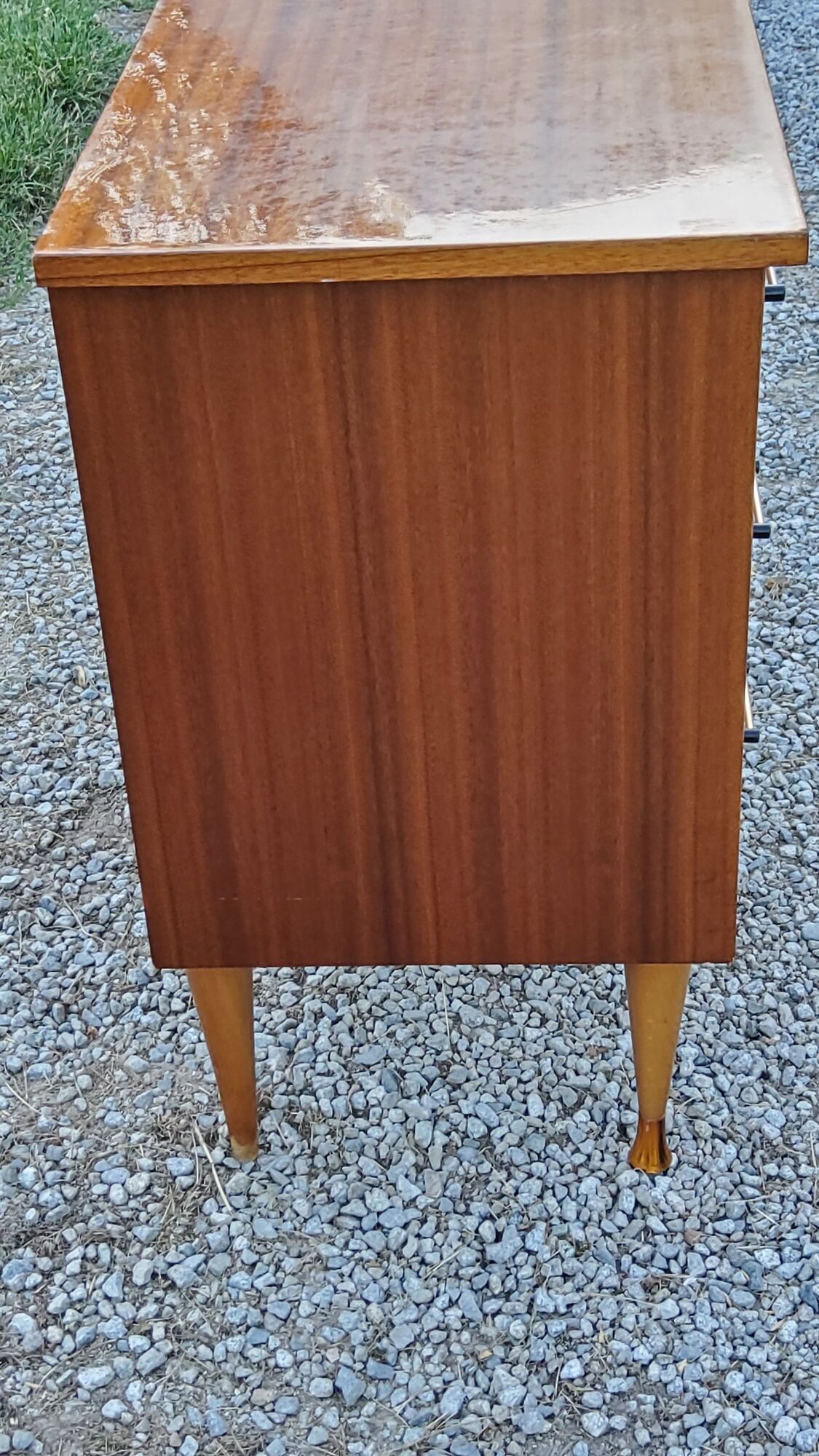 Vintage golden mahogany chest of drawers 3 drawers conical feet from the 60s