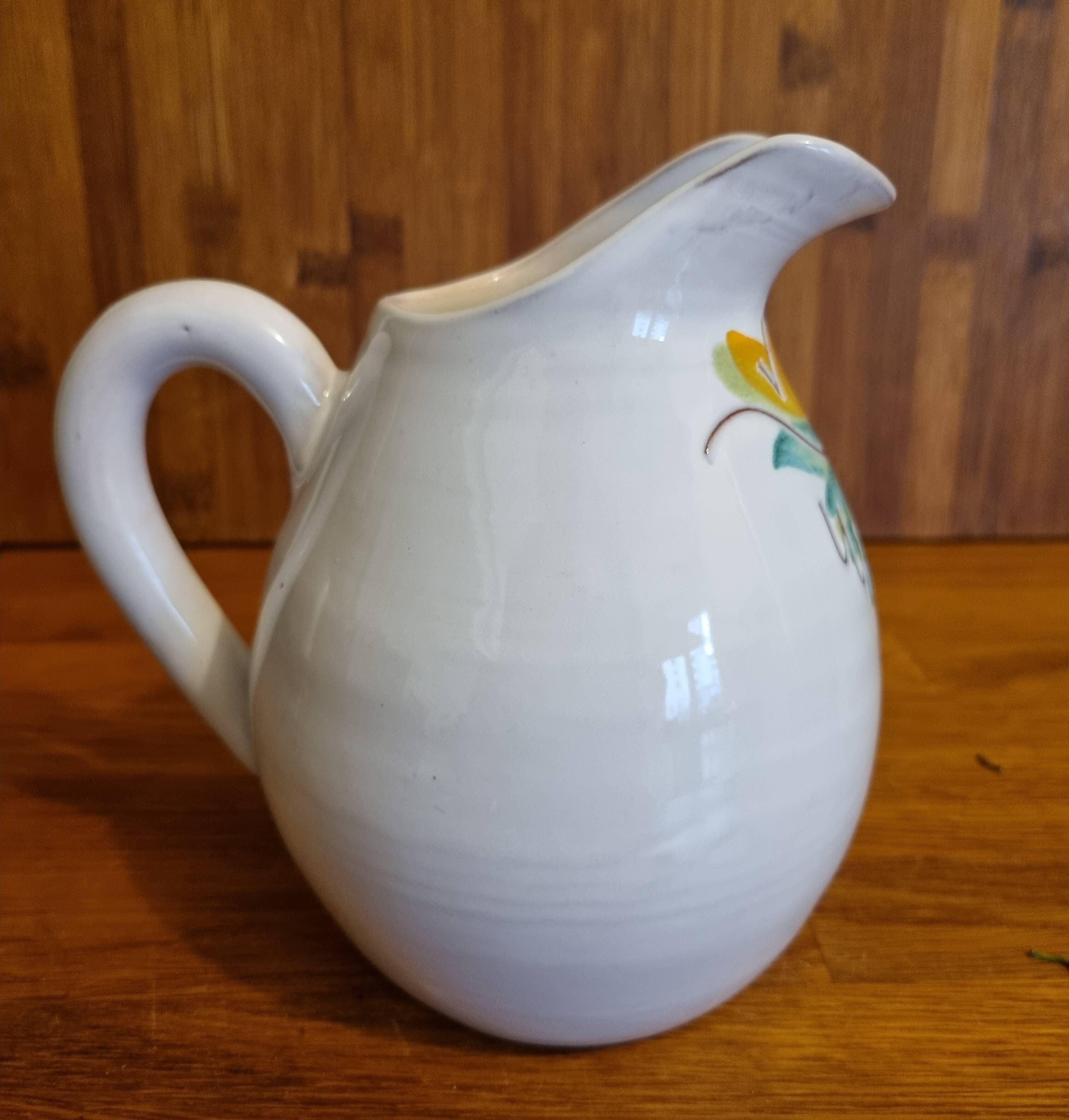 Vintage 50 cl Vallauris ceramic pitcher handmade with floral decor