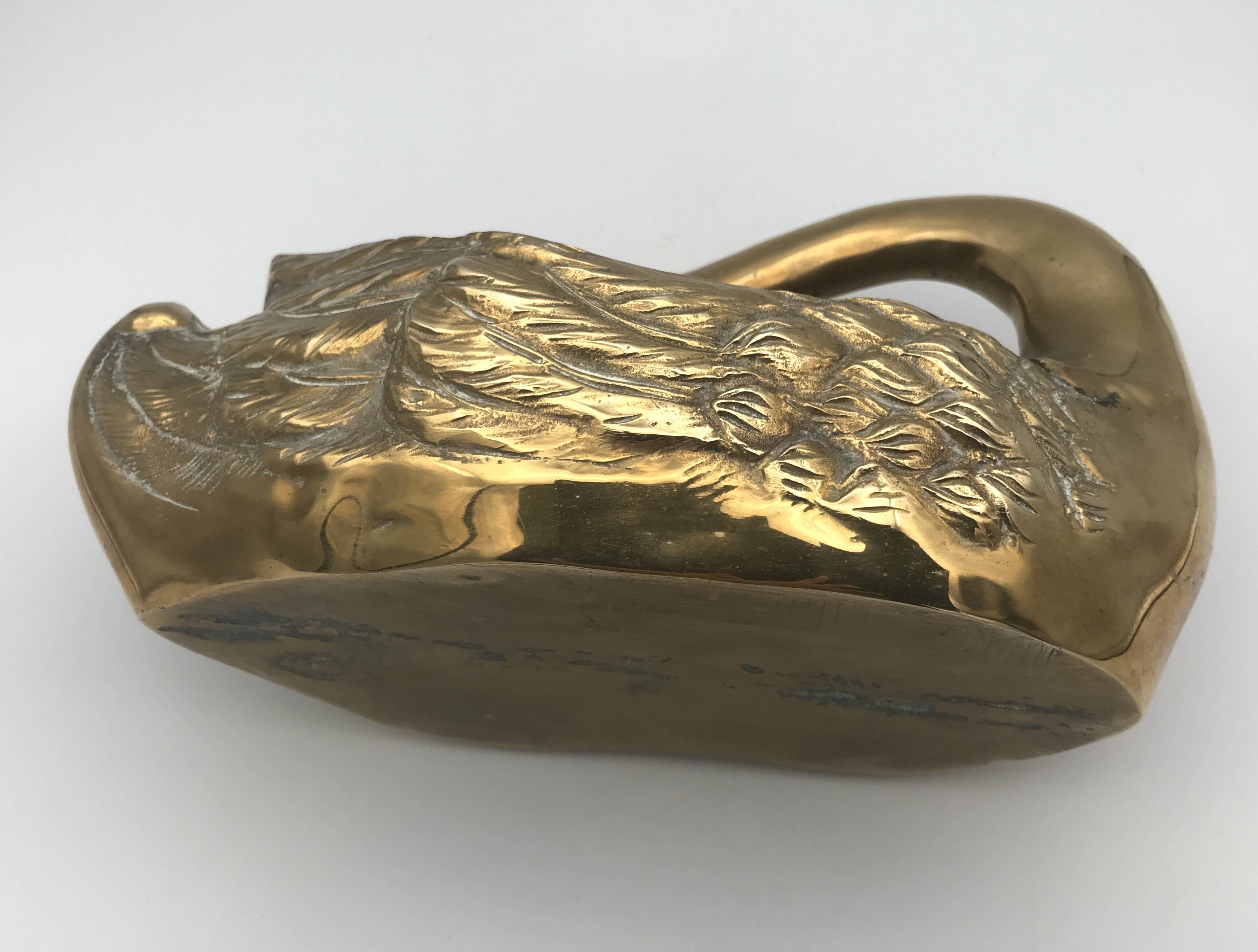 Vintage swan pocket emptier cachepot in gilded brass