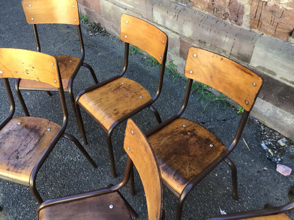 Lot de 6 chaises d'école industrielle école vintage