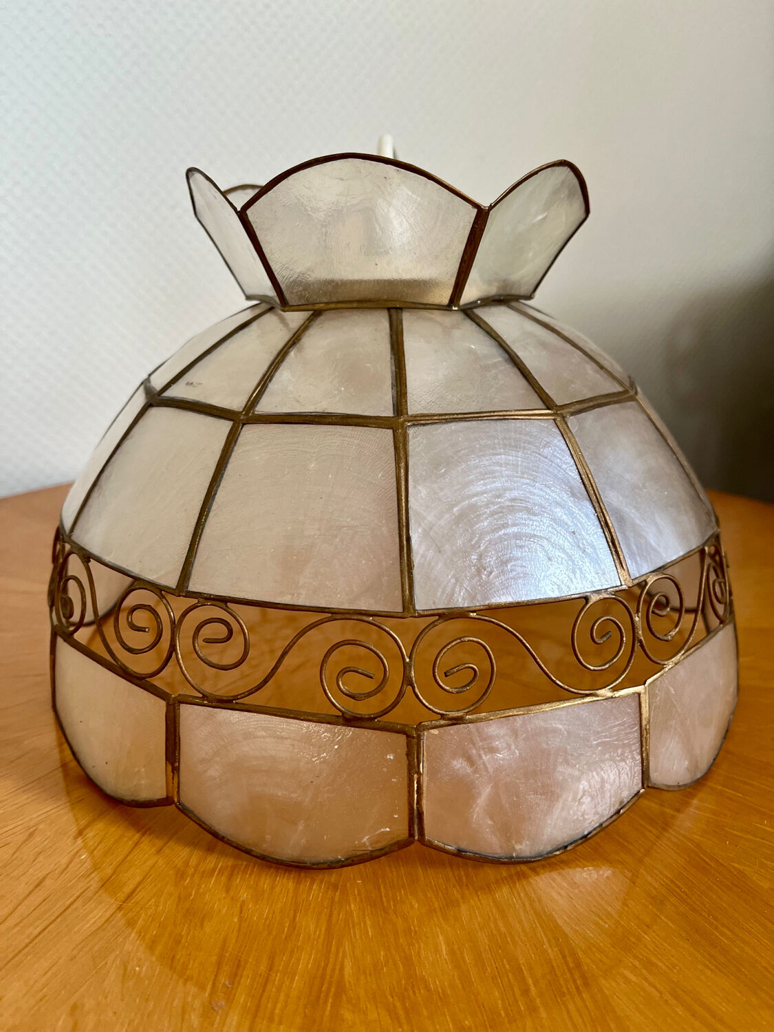 Vintage mother-of-pearl and brass pendant light